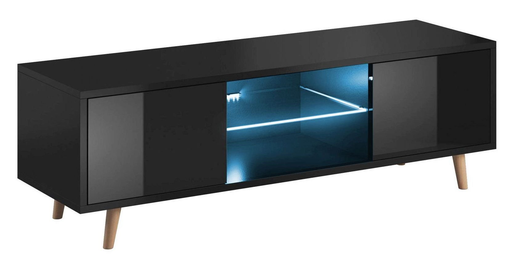 Szafka Rtv Sweden Czarny Mat / Czarny Połysk + Led