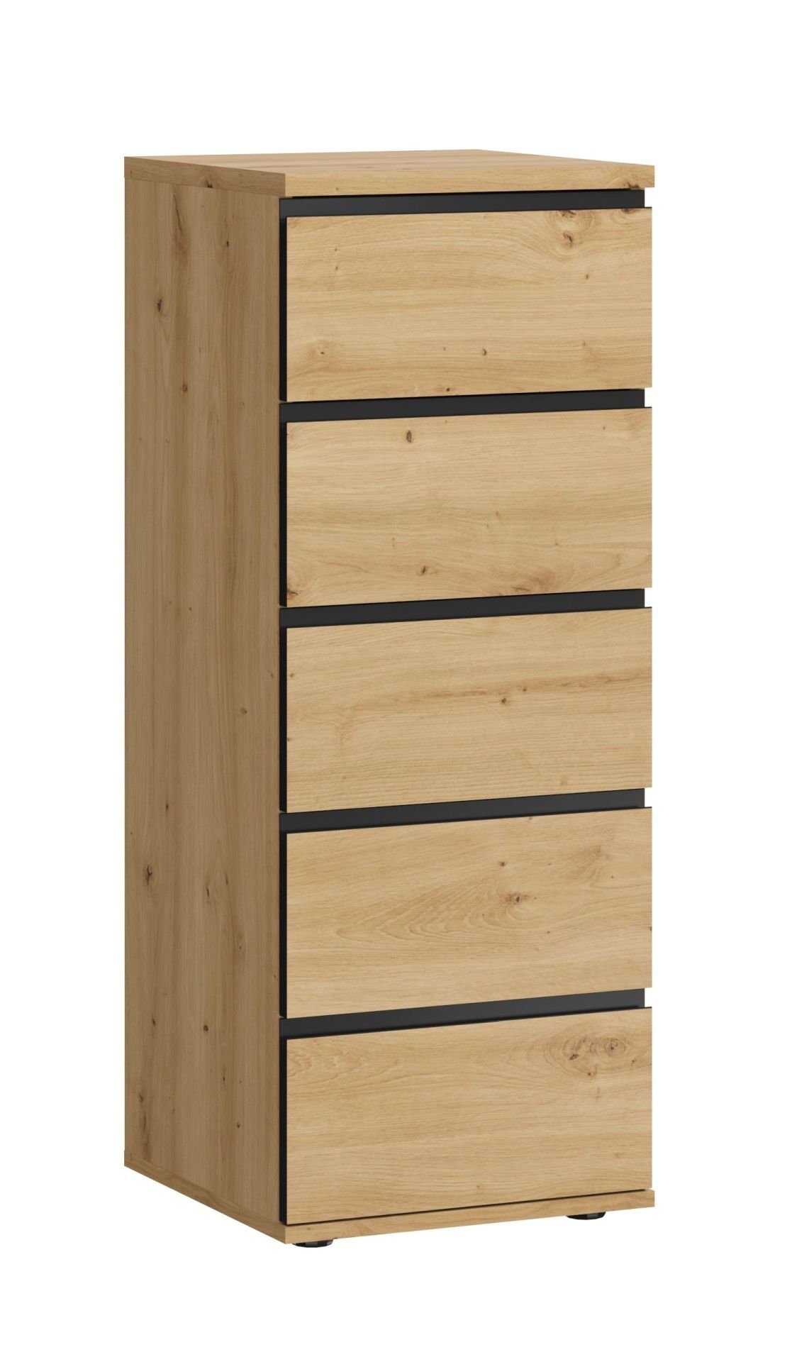 Komoda Naxos K04 5S Dąb Artisan / Czarny Mat