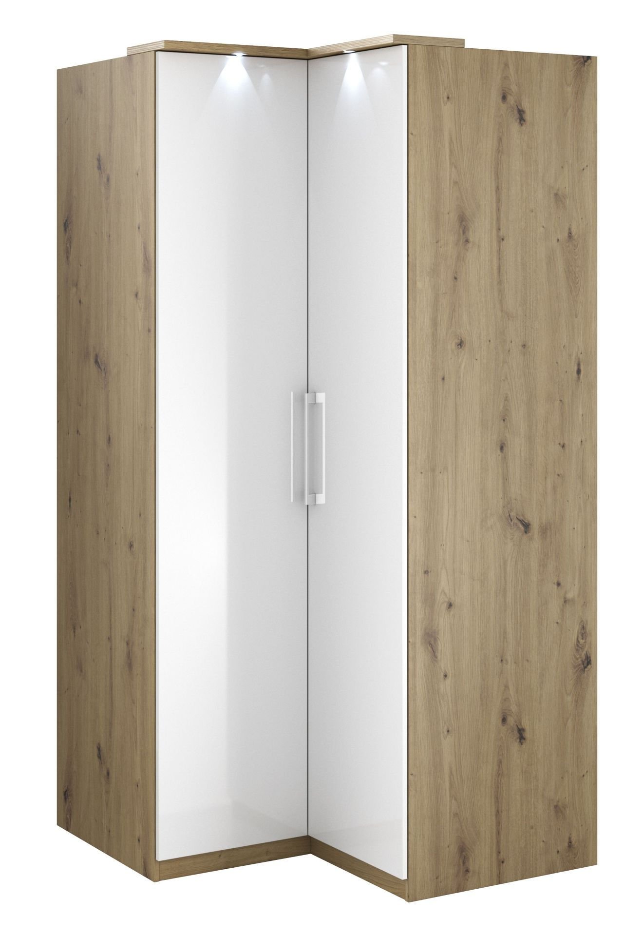 Szafa Narożna Optima 16 2D 109X217 Dąb Artisan / Biały Połysk / Lustro