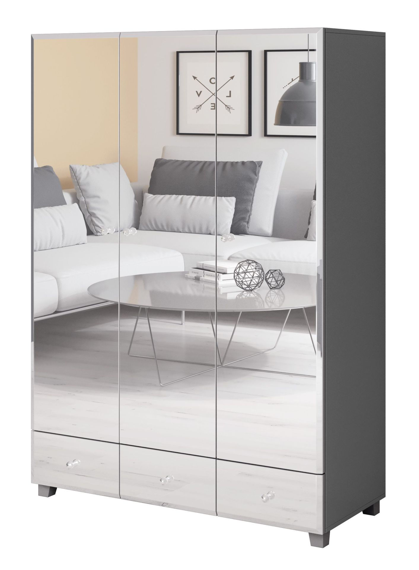 Szafa Bellagio Gb I 19 3D3S 129X185 Szary / Lustro