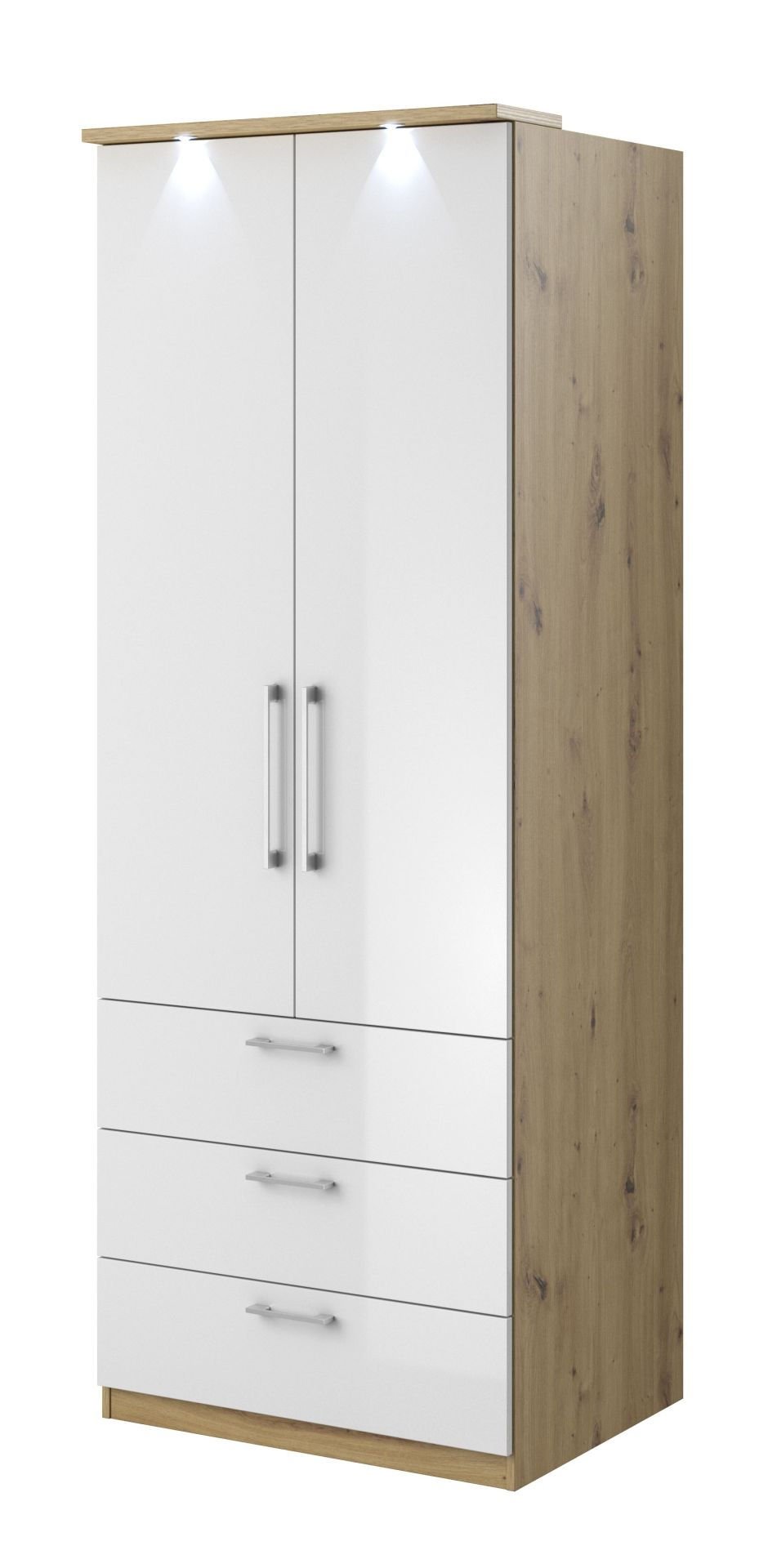 Szafa Optima 68 2D3S 80X217 Dąb Artisan / Biały Połysk / Lustro