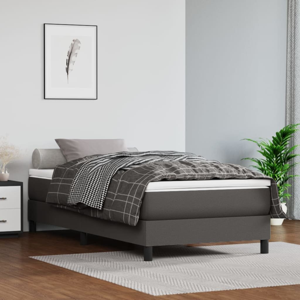 vidaXL Łóżko do sypialni kontynentalne z materacem, szare, ekoskóra 90x190 cm