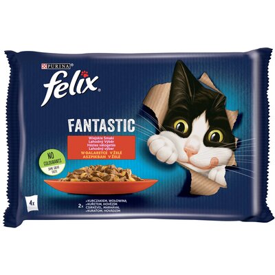 Purina Felix Fantastic Fantastic Wybór Mięs (wołowina+kurczak) w galaretce saszetka 4x85g