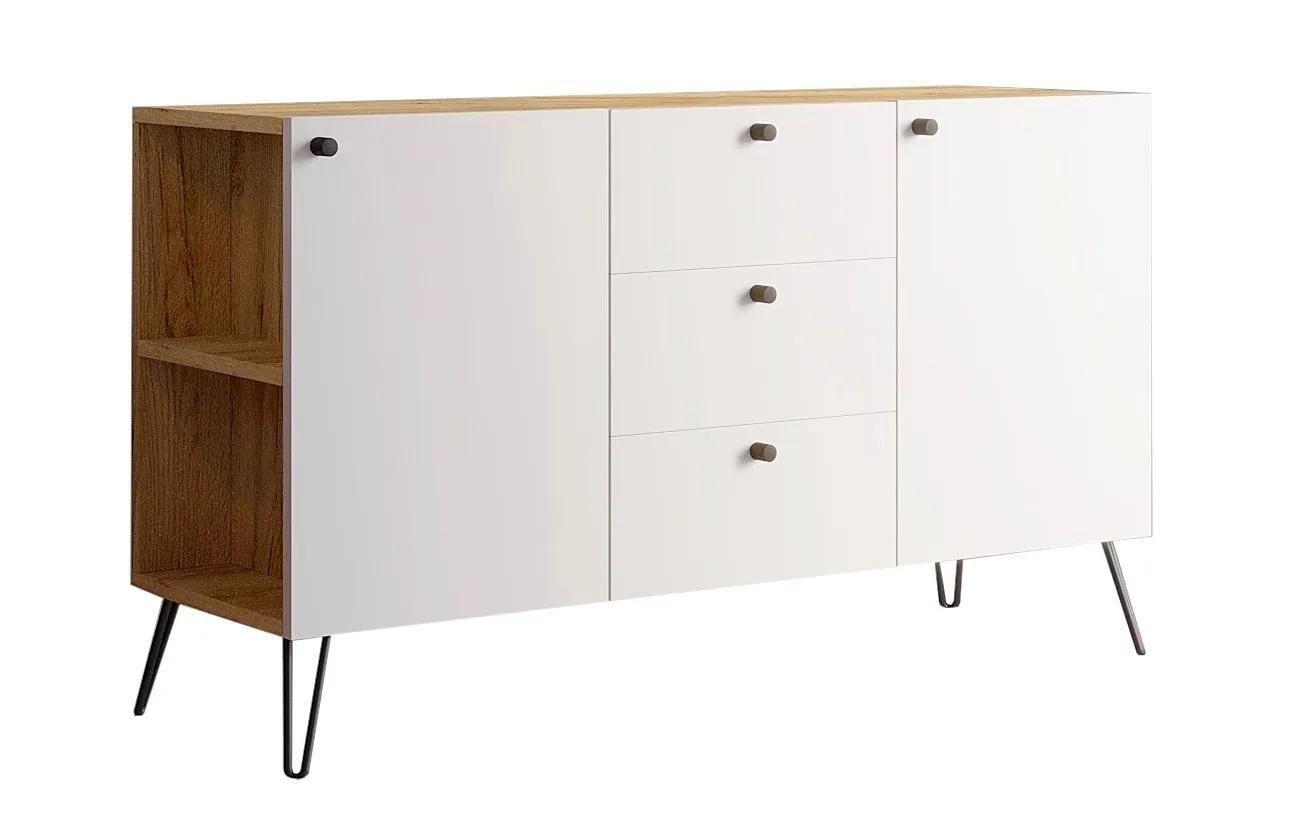 Lewostronna komoda w stylu industrialnym dąb craft + biały P9-L28