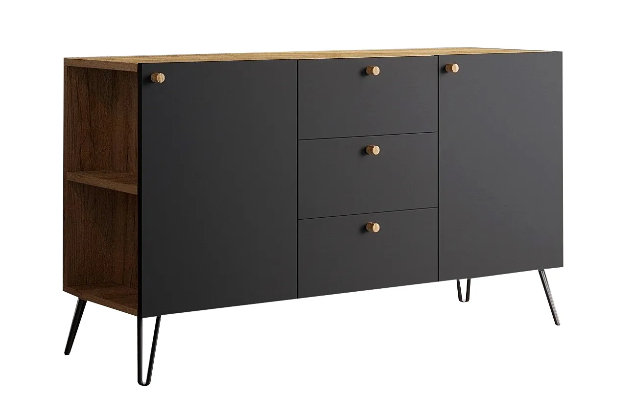 Nowoczesna lewostronna komoda dąb craft + czarny M6-W06