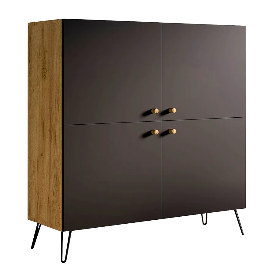 Komoda w stylu loft z półkami dąb craft + czarny K2-N12