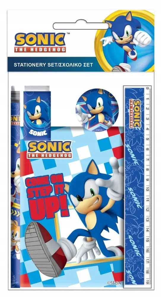 SONIC ZESTAW PRZYBORÓW SZKOLNYCH LINIJKA GUMKA