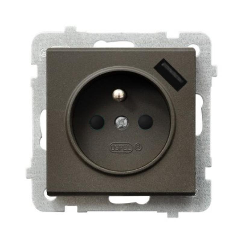 Ospel Sonata czekoladowy gniazdo z uziemieniem + USB GP-1RZPUSB/m/40 GP-1RZPUSB/m/40