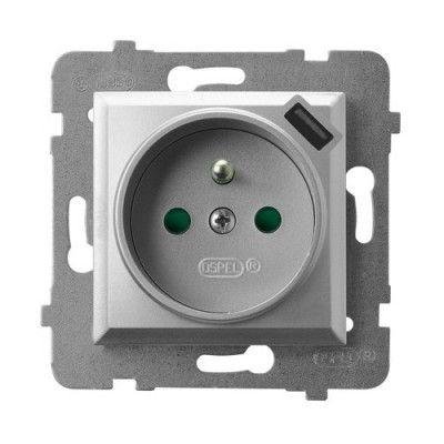 Ospel AS srebrny gniazdo z uziemieniem + USB GP-1GZPUSB/m/18