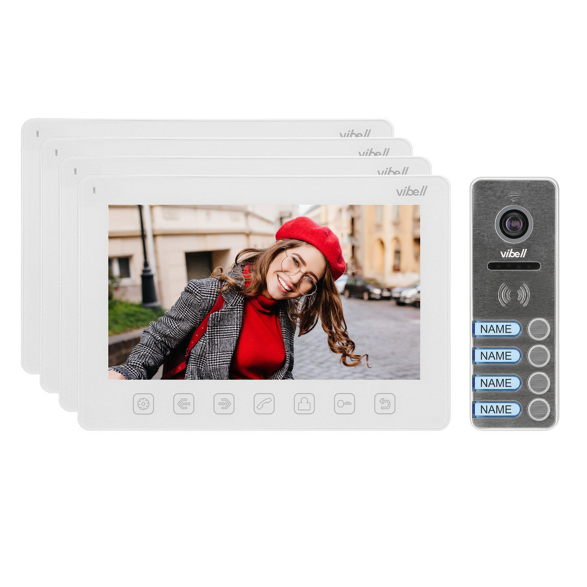 Zestaw wideodomofonowy 4-rodzinny, bezsłuchawkowy, kolor,  LCD 7 , menu OSD, sterowanie bramą, biały NOVEO MULTI4 OR-VID-EX-1065/W