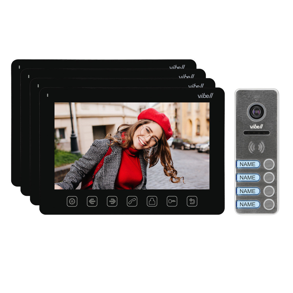 Orno Zestaw wideodomofonowy NOVEO MULTI4 czterorodzinny bezsłuchawkowy monitor LCD 7 czarny OR-VID-EX-1065 B OR-VID-EX-1065/B