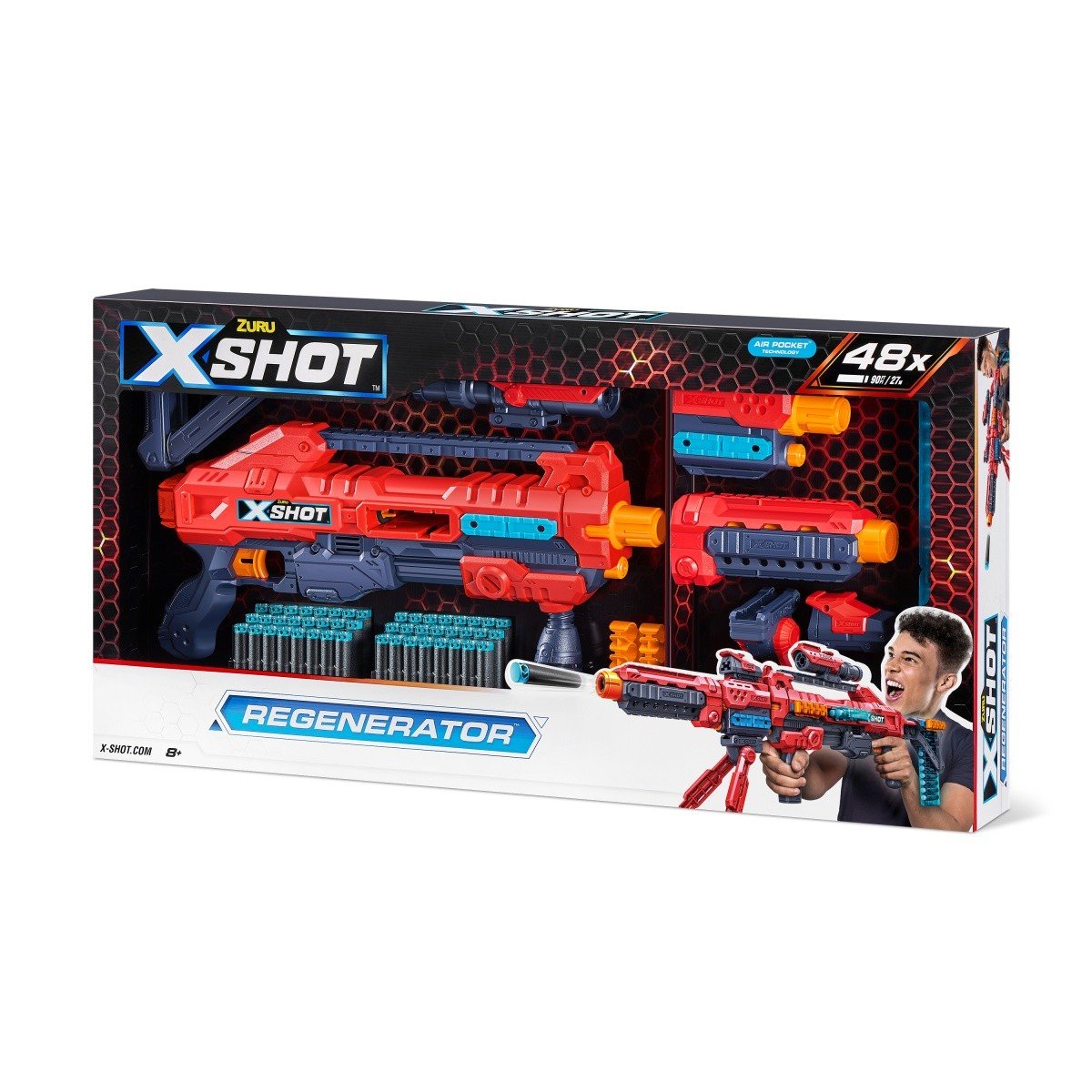Zuru, X-Shot, wyrzutnia Excel Regenerator + 48 strzałek + 10 elementów