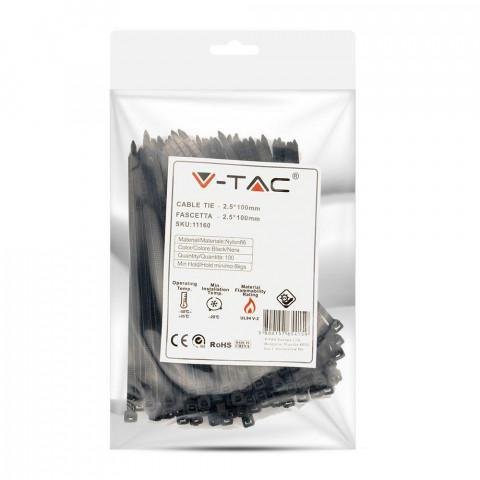 v-tac Opaska Zaciskowa V-TAC 2.5x100mm Czarna 8kg Nylon66 Opak 100szt)