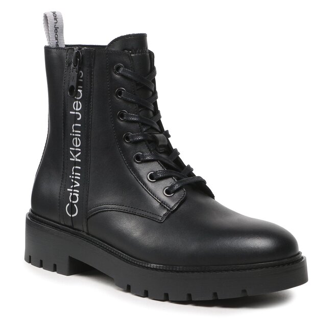 Kozaki Calvin Klein Jeans Combat Mid Laceup Boot W Zip YM0YM00262 Outline Mono Black 0GK