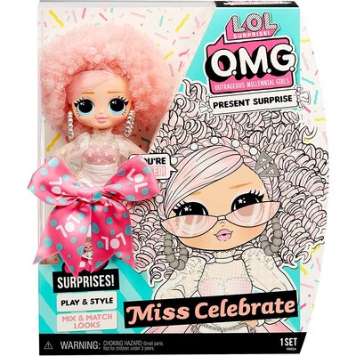 L.O.L Surprise LOL Surprise OMG Present Surprise Seria 2 MISS CELEBRATE Lalka modowa z 20 niespodziankami w tym strojami butami akcesoriami i nie tylko Kolekcjonerska Dla chłopców i dziewczynek w wieku 4 579755