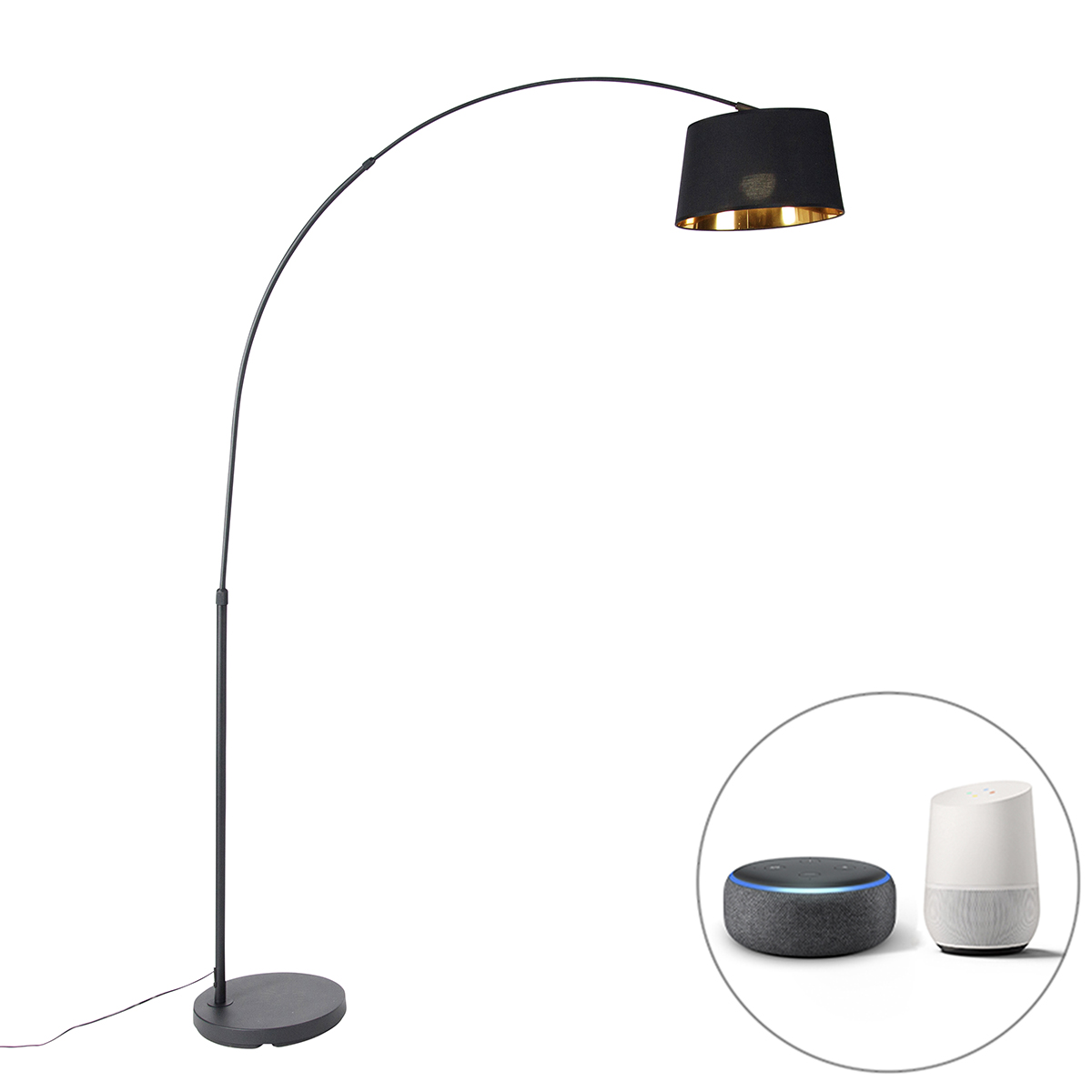 QAZQA Inteligentna lampa łukowa czarno-złota z Wifi A60 - Arc Basic