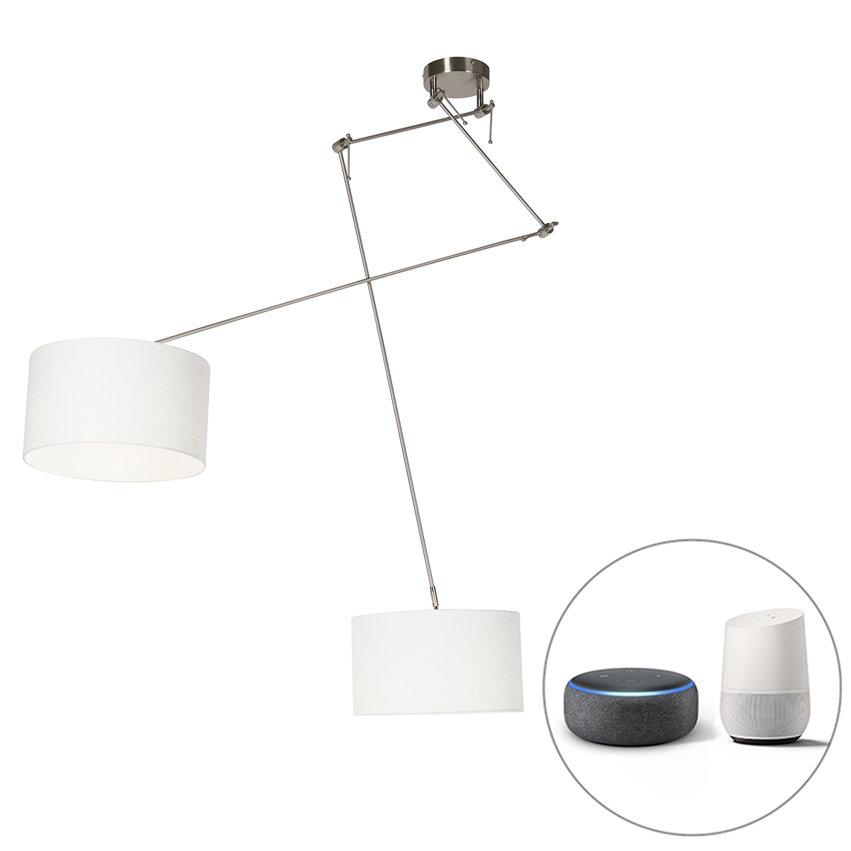 QAZQA Inteligentna lampa wisząca stal z abażurem 35 cm biała z 2 Wifi A60 - Blitz