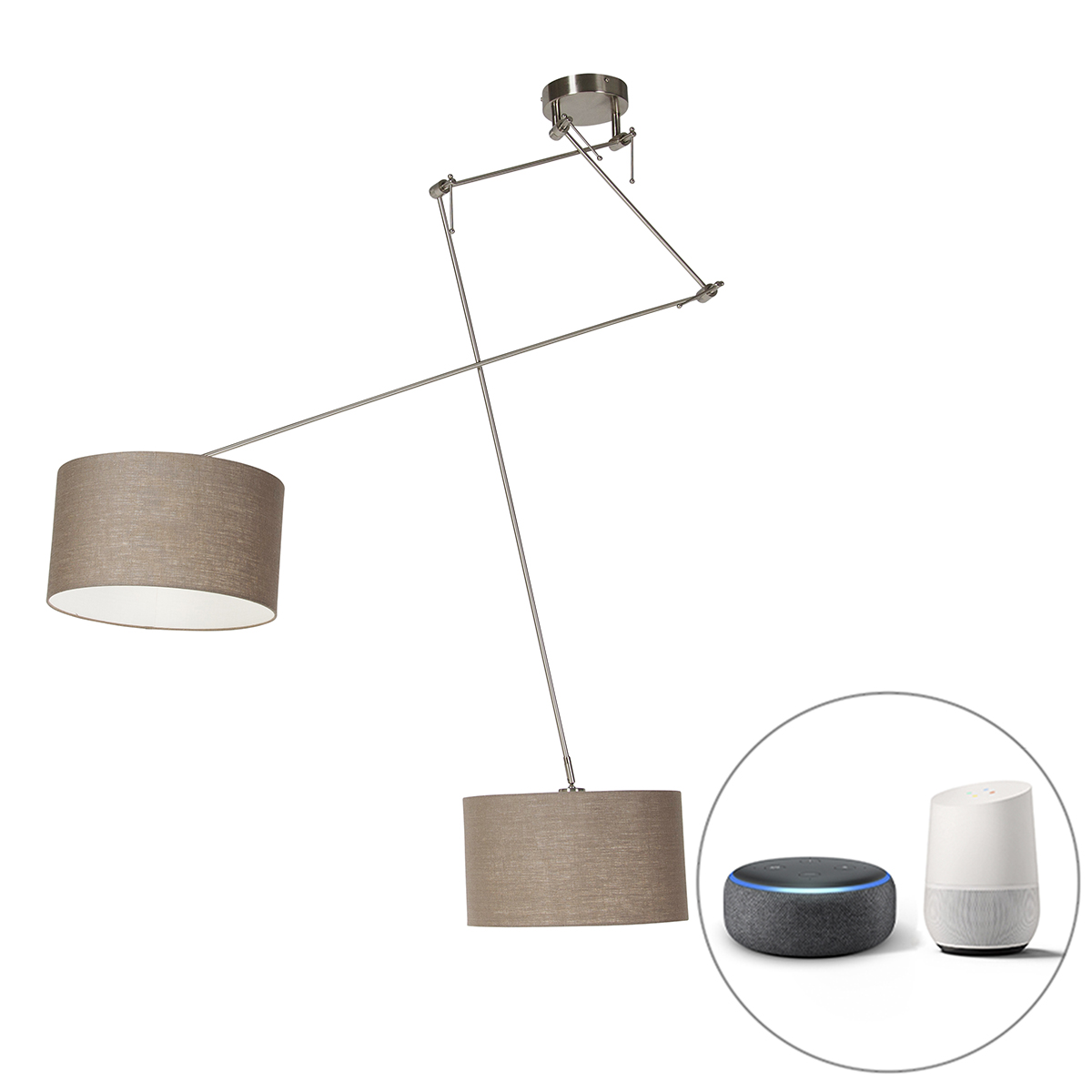 QAZQA Inteligentna lampa wisząca stal z abażurem 35 cm ciemnoszarym  w tym 2 Wi-Fi A60 - Blitz