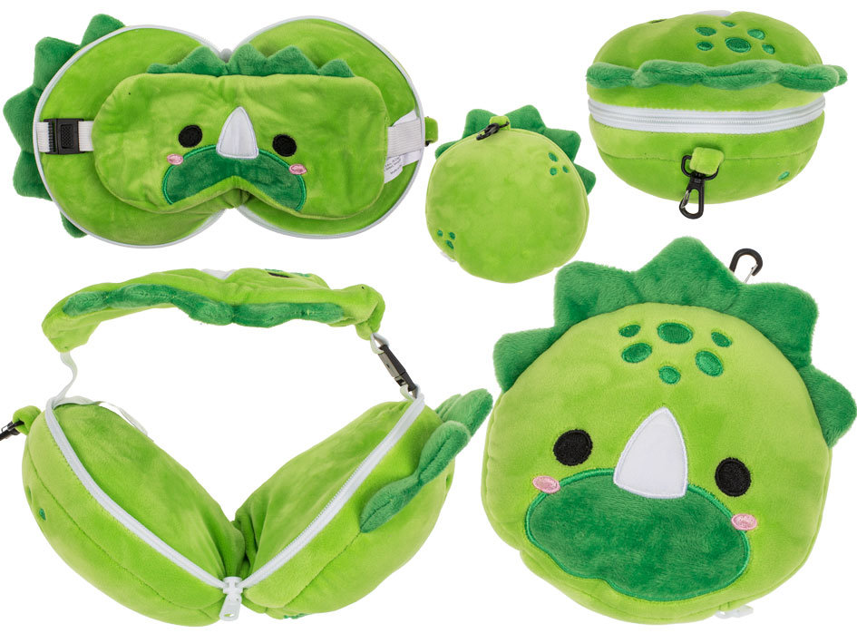 Pluszowa poduszka podróżna i maska na oczy – dinozaur