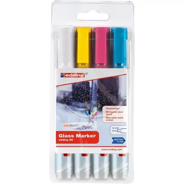 Markery do szkła 1,5-3mm 4 kolory - Edding