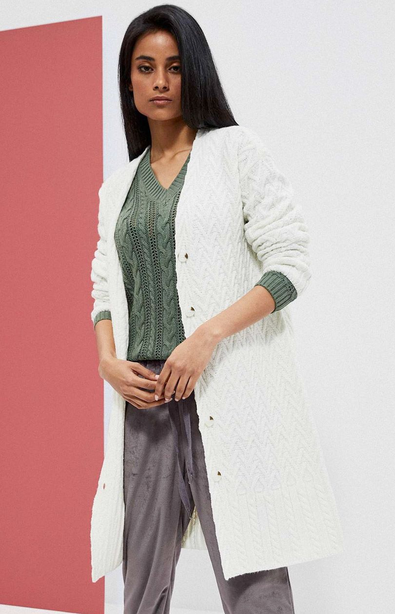 Sweter zapinany na guziki 3905, Kolor ecru, Rozmiar XS, Moodo - Primodo.com