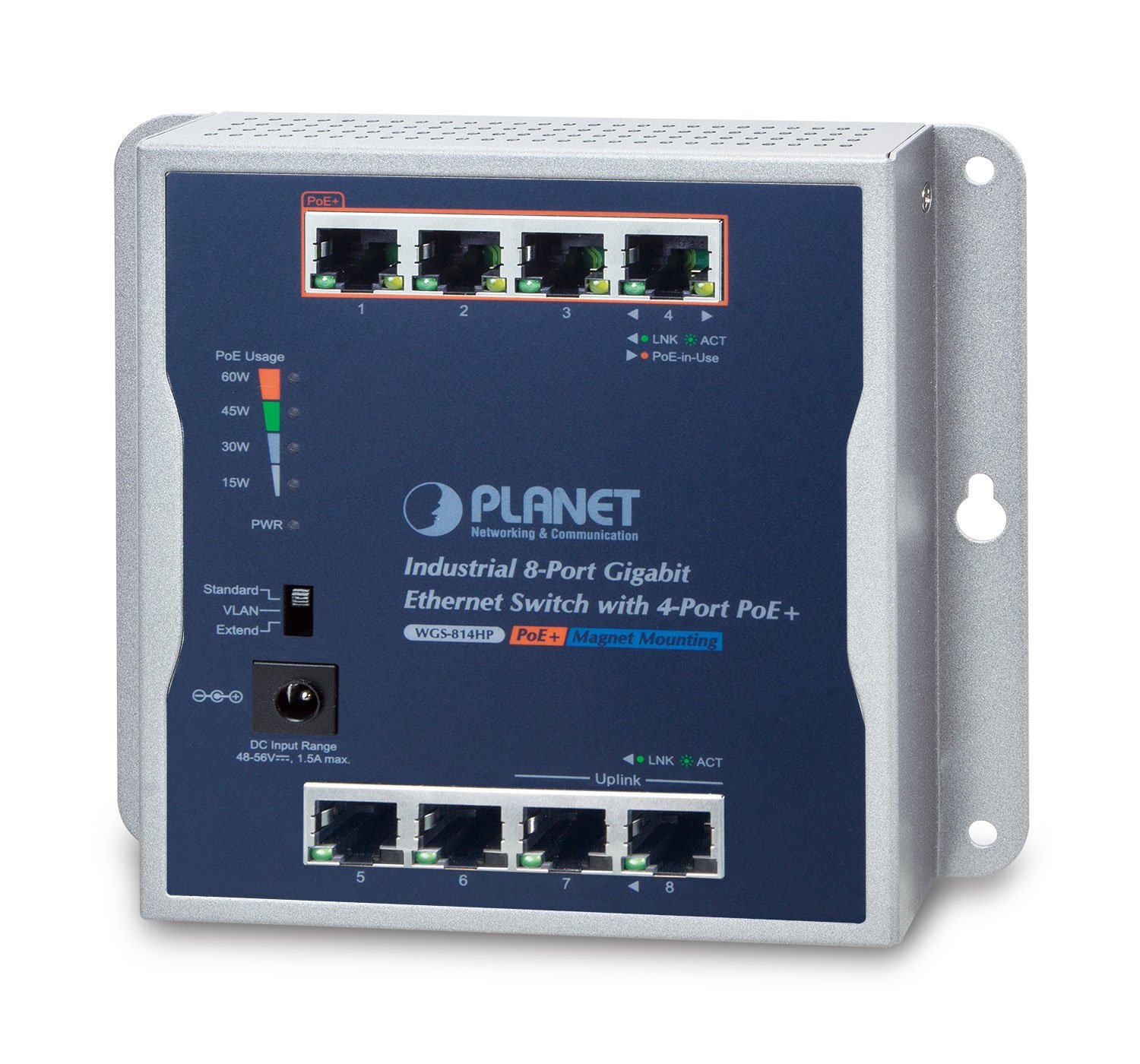 PLANET P30 Industrial 8-Port Nie zarządzany Obsługa PoE Niebieski