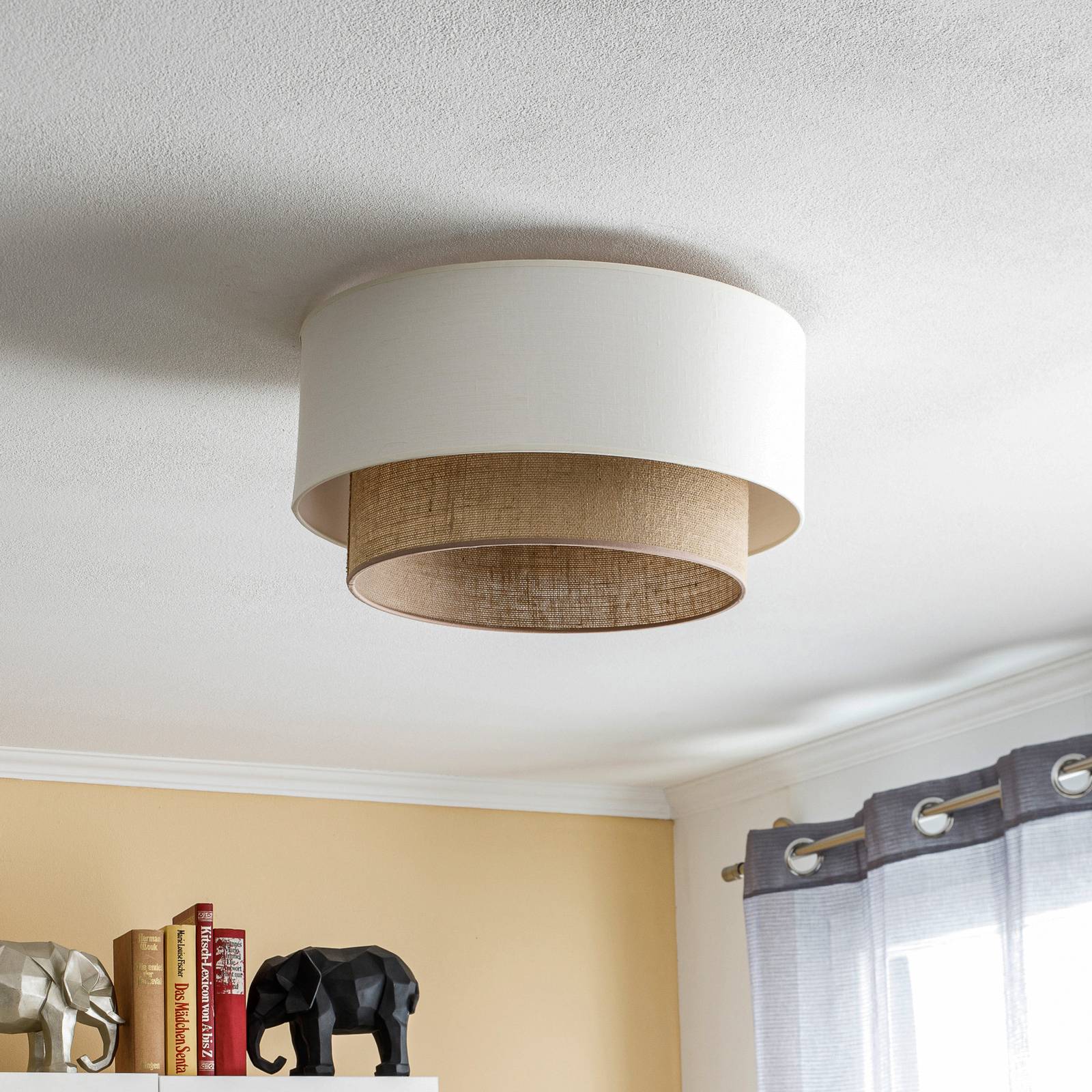 Duolla Lampa sufitowa Boho, Ø 45 cm ecru/juta