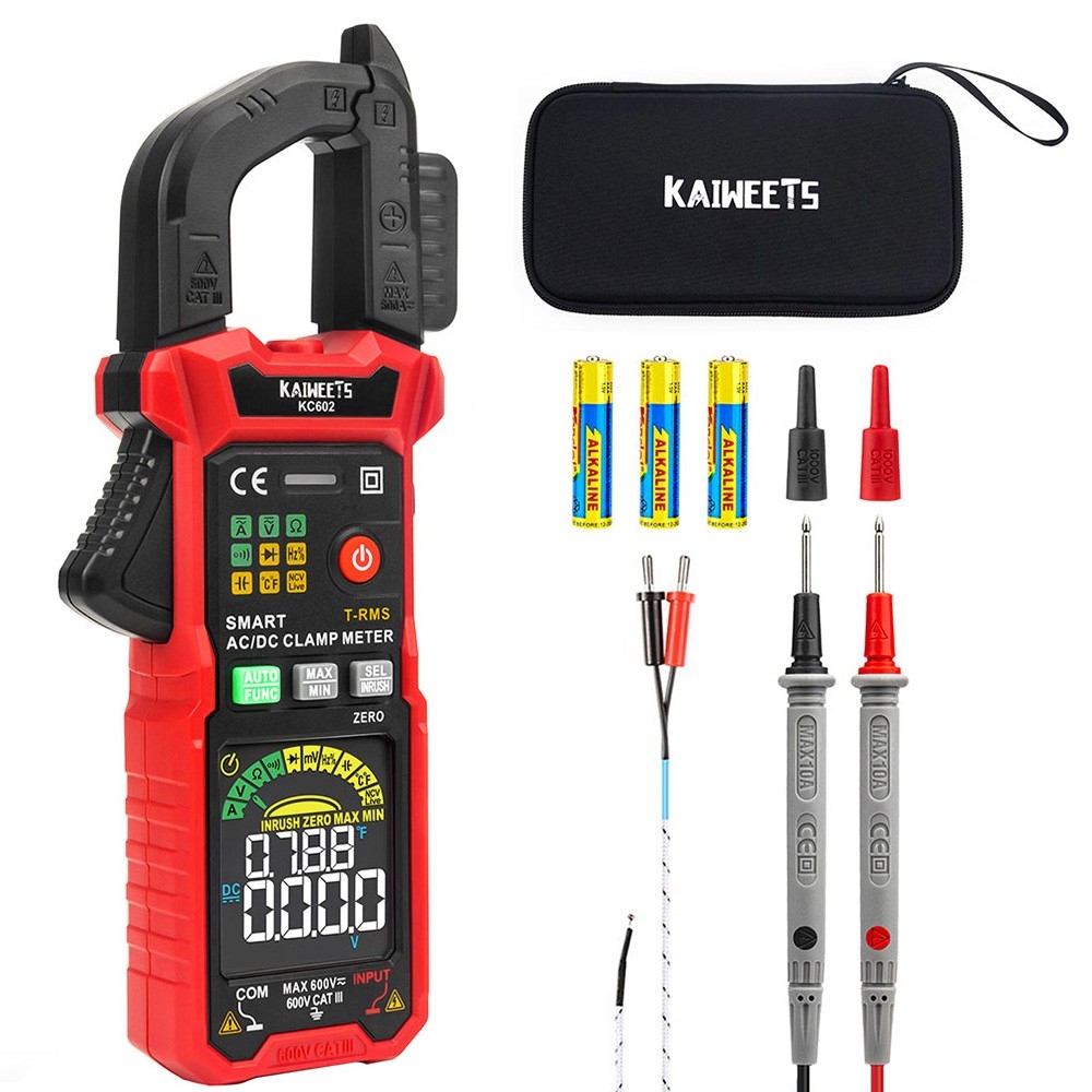 KAIWEETS KC602 Smart Digital Clamp Meter, 6000 Counts True-RMS, Auto Range, AC/DC Current, NCV Detection Function