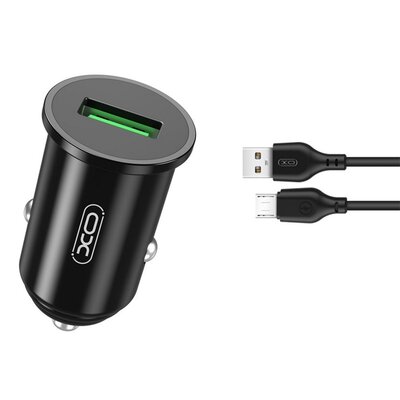 XO TZ12 QC 3.0 18W 1x USB czarna + kabel microUSB