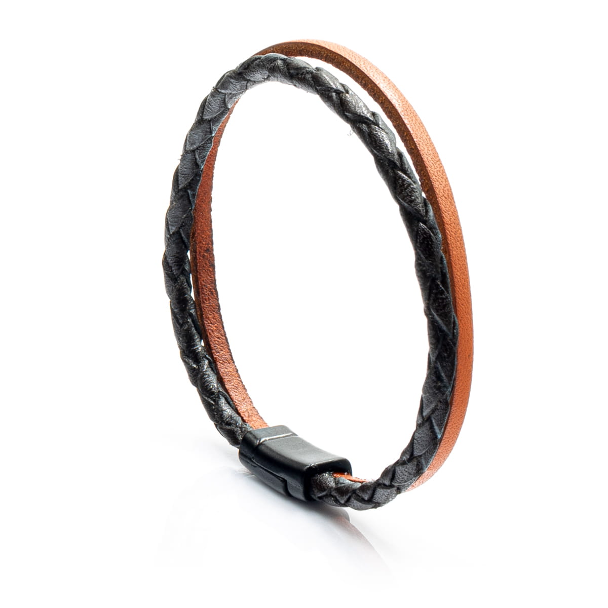 Bransoletka skórzana ciemnobrązowa - podwójny rzemyk EM 38 - EM Men's Accessories