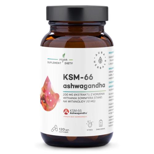 AURA HERBALS Ashwagandha, KSM-66 korzeń 200mg, 120kaps. >> WYSYŁKA W 24H 