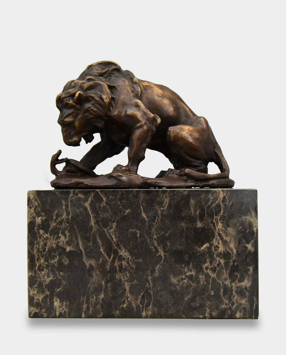 Lew i Wąż Rzeźba z Brązu na Marmurowej Podstawie