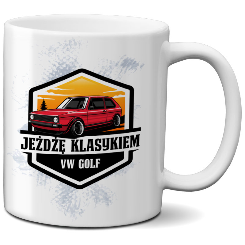 Kubek z nadrukiem - Jeżdżę klasykiem - VW Golf II