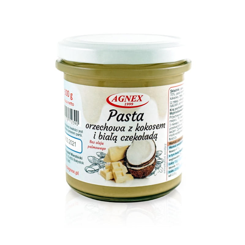AGNEX Krzysztof Wierzbicki Pasta orzechowa z kokosem i białą czekoladą 300 g PASTA ORZECHOWA