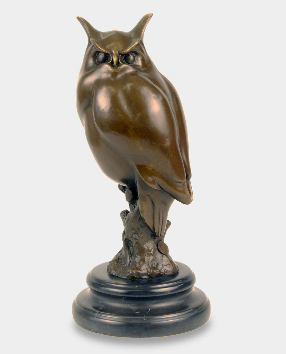 Sowa Uszatka Rzeźba z Brązu na Marmurowej Podstawie