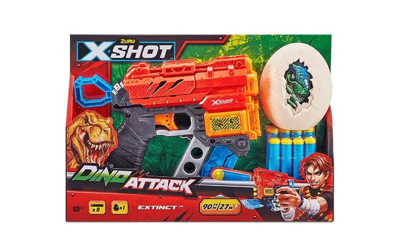 Zuru, X-Shot, wyrzutnia Dino Attack Extinct Blaster + 8 strzałek + 1 jajko cel