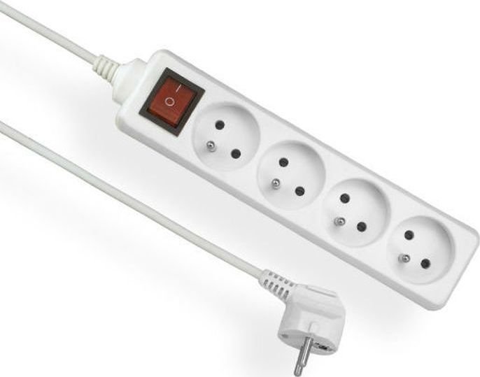Elgotech Przedłużacz 4 gniazdowy z uziemieniem i z wyłącznikiem 3x1 2m Biały EPS-402W