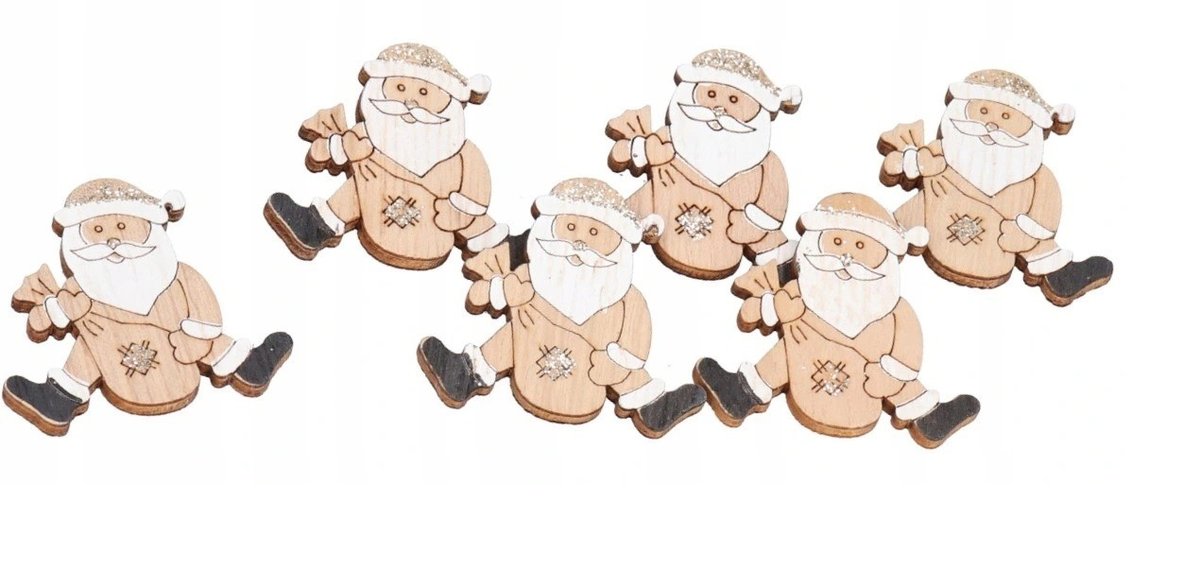 Mikołaj Gwiazdor Drewniany Na Przylepcu 6Szt 3,2Cm