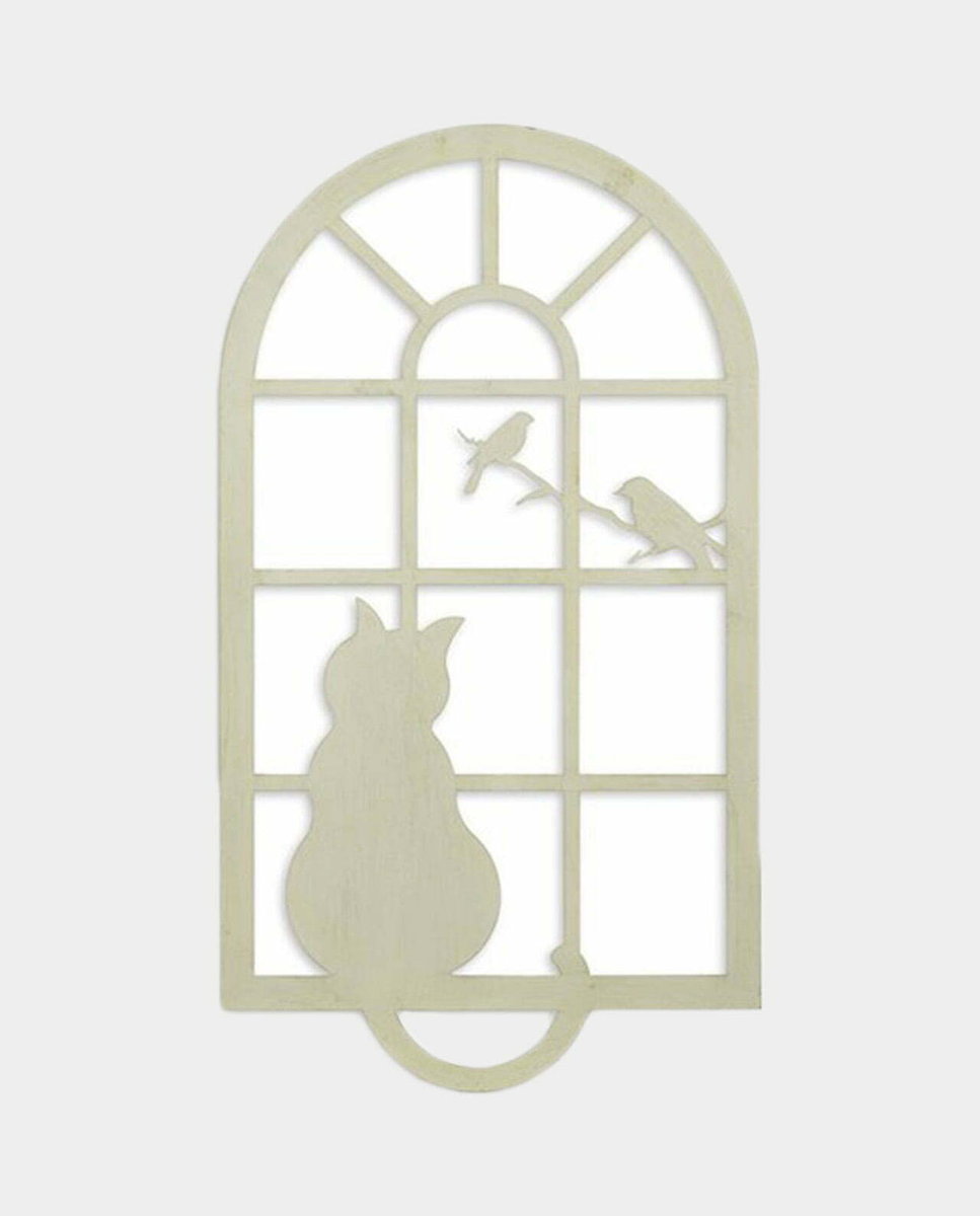 Metalowy Panel Ścienny Ażurowy Biały Okno z Kotem