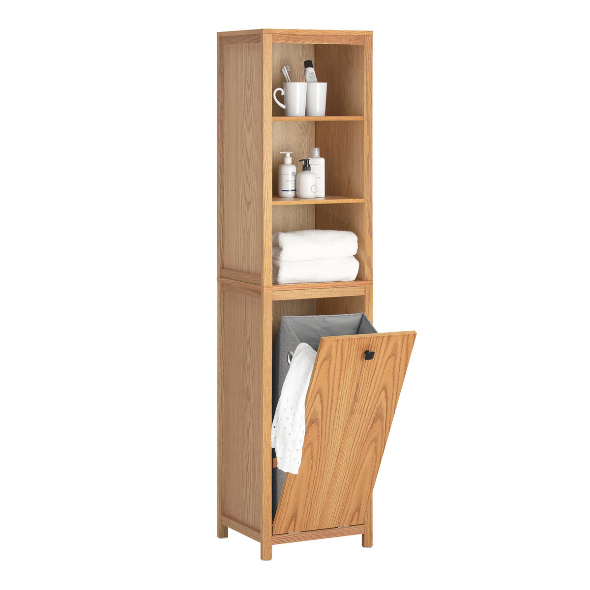 SoBuy BZR95-N Wysoka Słupek Łazienkowy 2w1 Kosz na Pranie Szafka Półka Regał Stojąca Łazienkowa 35 x 40 x 172 cm