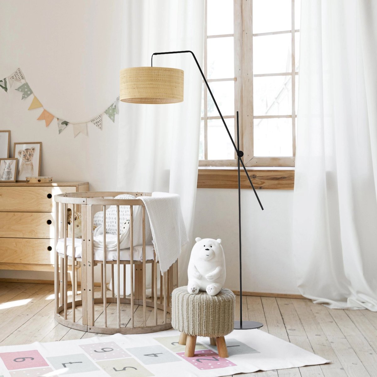 Rattanowa lampa stojąca z przegubami BILBAO BOHO/czarny