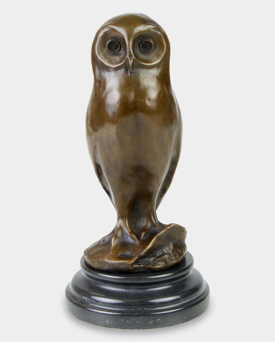 Młoda Sowa Rzeźba z Brązu na Marmurowej Podstawie