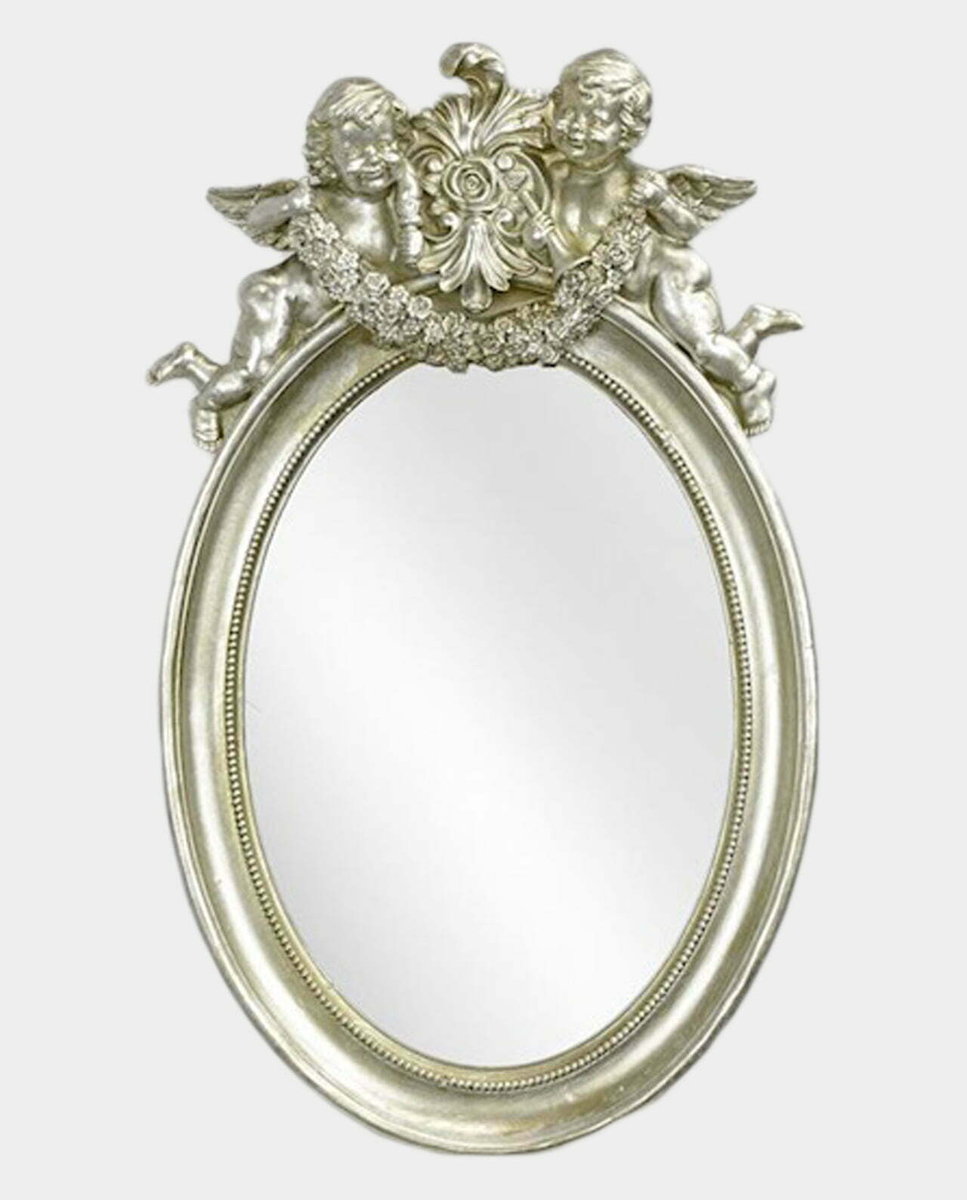Lustro Ozdobne Owalne Rama Srebrna Aniołki z Girlandą
