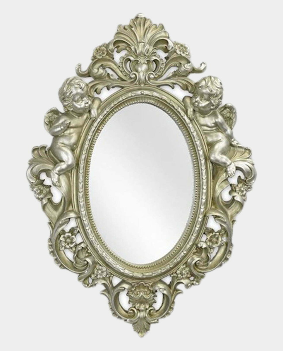 Lustro Ozdobne Owalne Rama Srebrna Cherubinki i Liście Akantu