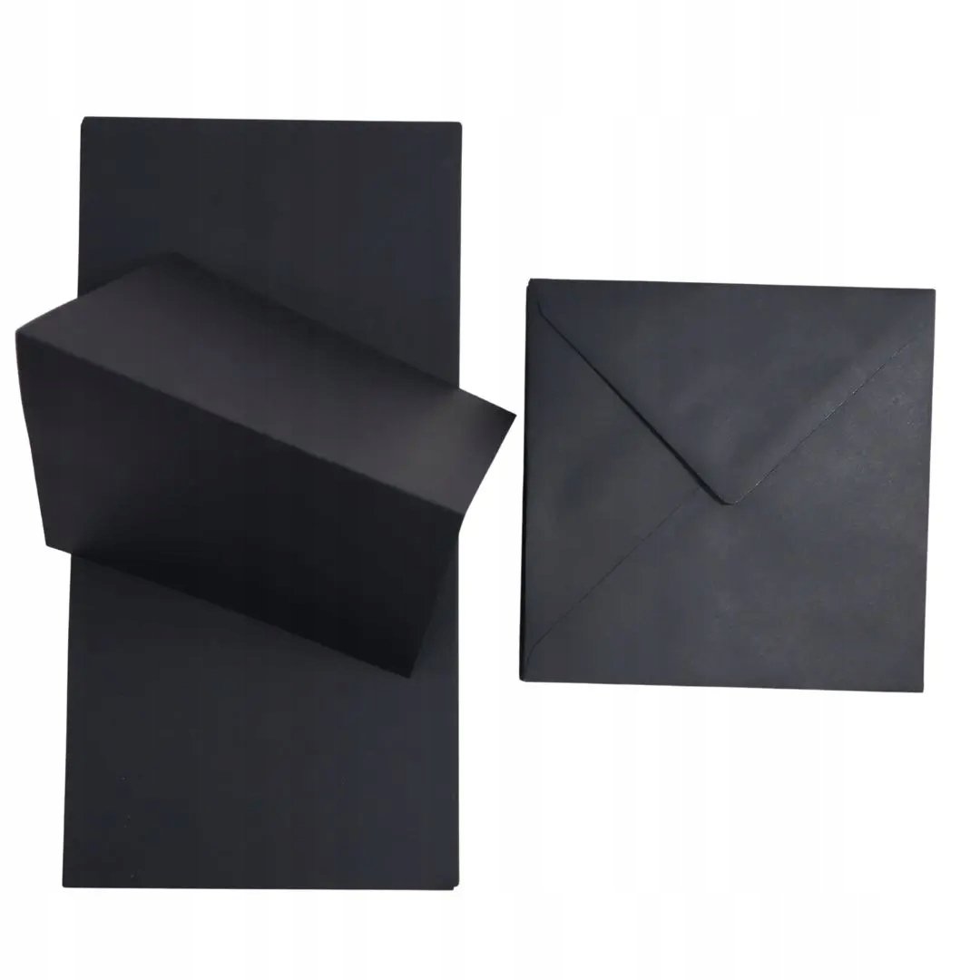 Zestaw czarny kwadratowy papier + koperty - 25szt.