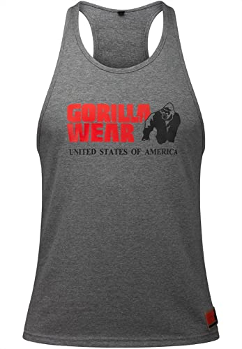 Gorilla Wear Classic Fitness Tank Top – szary – kulturystyka sport czas wolny z nadrukiem logo, lekki i wygodny dla optymalnego ruchu z bawełny