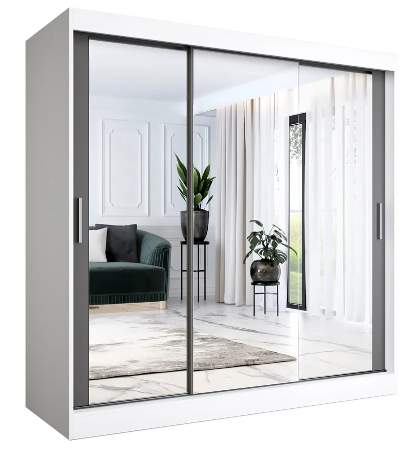 Szafa przesuwna z lustrem biały + antracyt 200 cm W7-S94