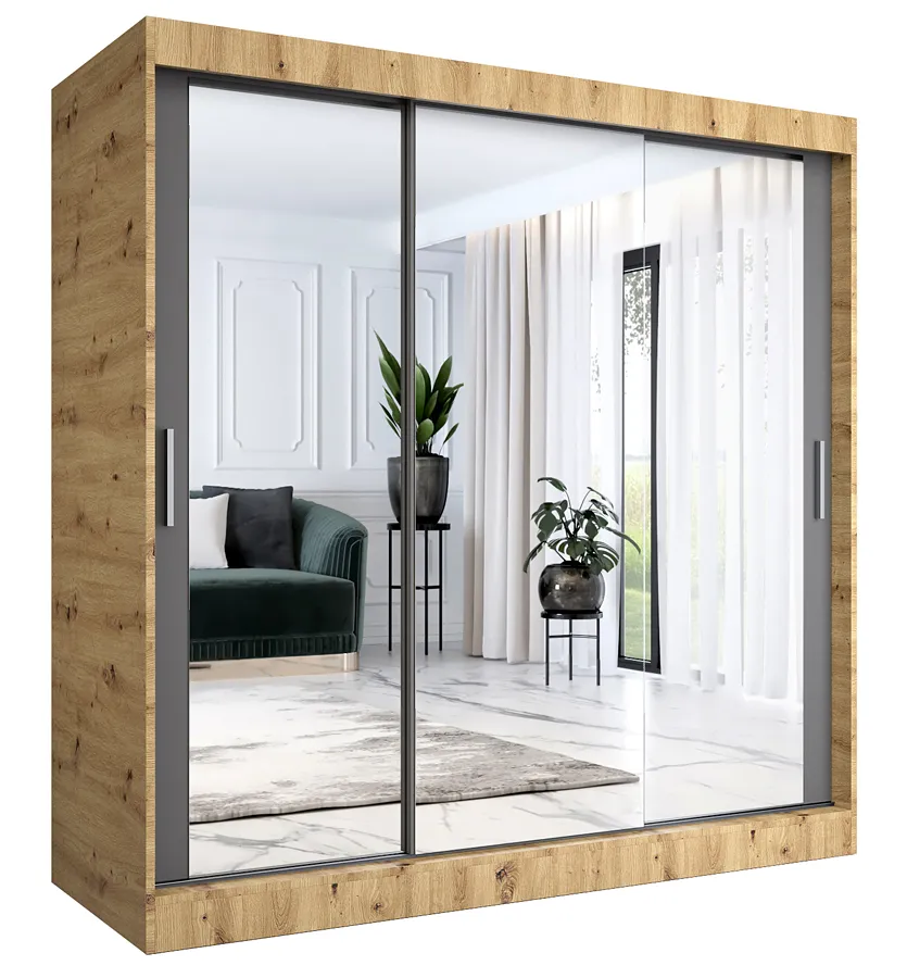 Szafa przesuwna z lustrem dąb artisan + antracyt 200 cm G0-E32