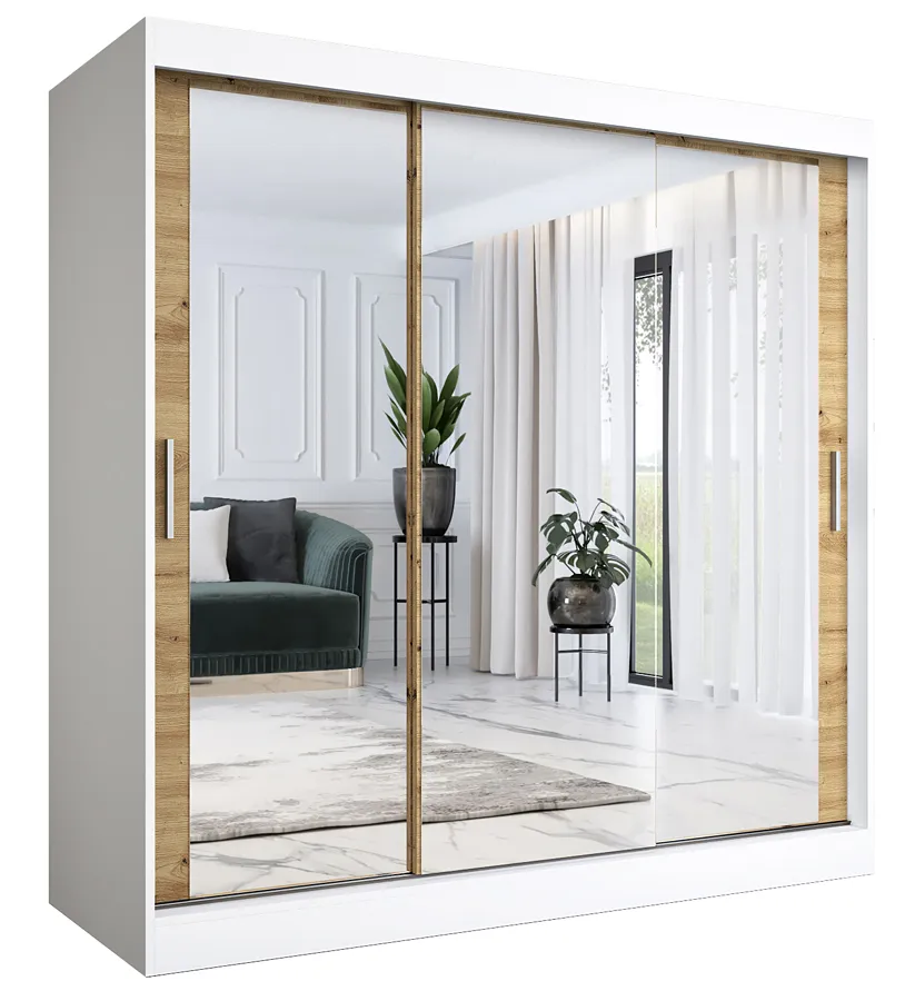 Szafa przesuwna z lustrem biały + dąb artisan 200 cm C9-W07