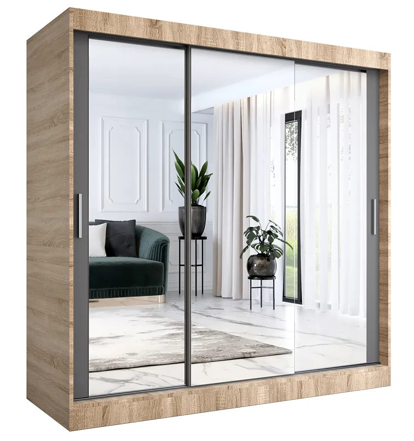 Szafa przesuwna z lustrem dąb sonoma + antracyt 200 cm D6-D82